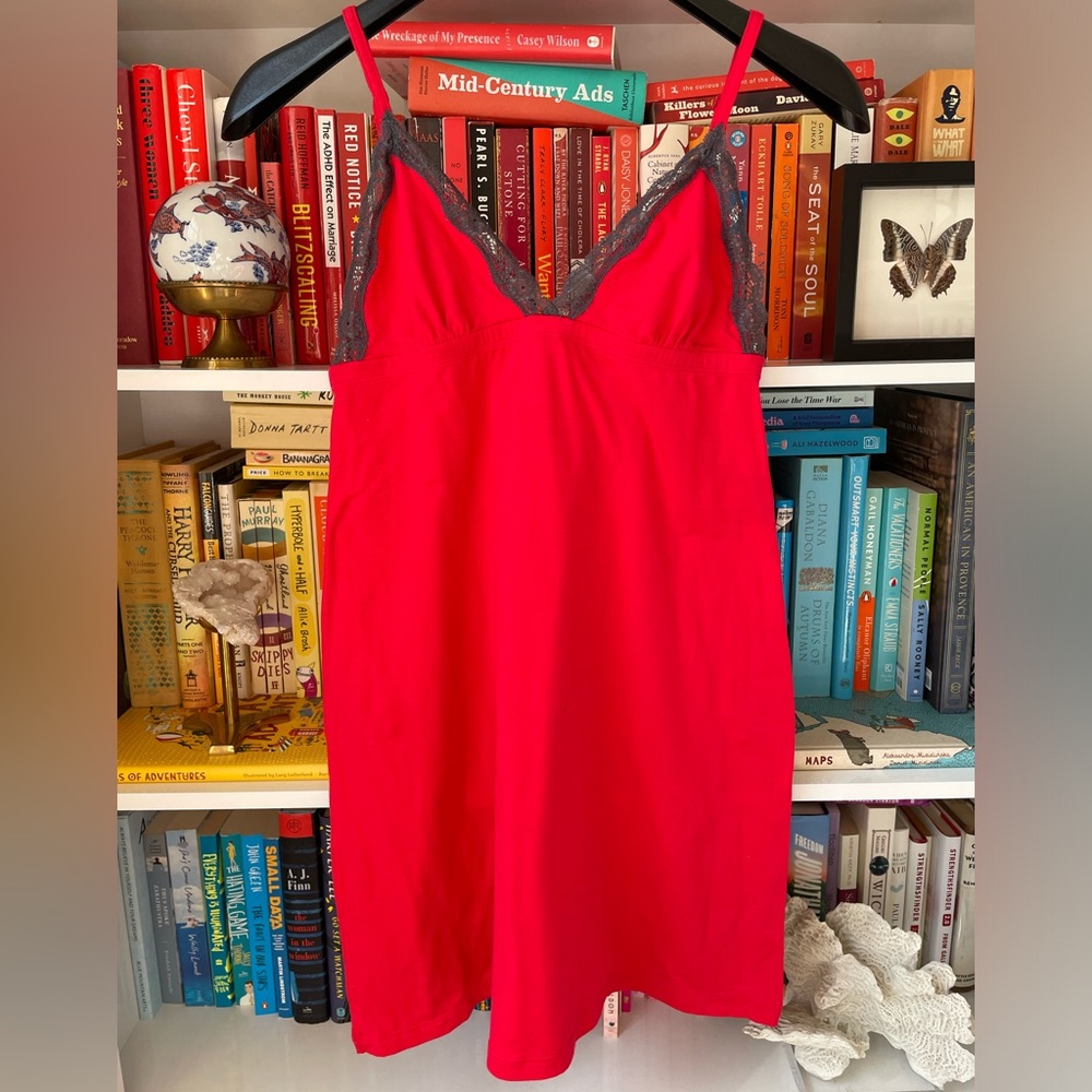 NWOT Cosabella red nightgown with grey lace trim
